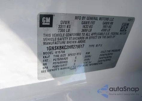 2017 Chevrolet Tahoe Lt из США, поврежденный, VIN 1GNSKBKC2HR279617